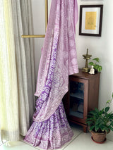 Dual Shade of Lavender Pure Banarsee Georgette Bandhani Saree with Machine Embroidery