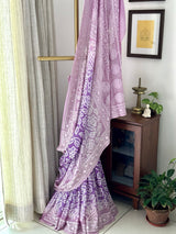 Dual Shade of Lavender Pure Banarsee Georgette Bandhani Saree with Machine Embroidery