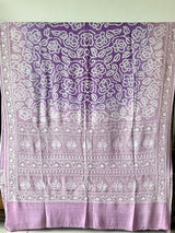 Dual Shade of Lavender Pure Banarsee Georgette Bandhani Saree with Machine Embroidery