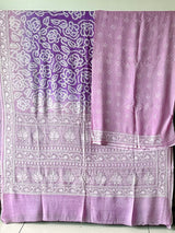 Dual Shade of Lavender Pure Banarsee Georgette Bandhani Saree with Machine Embroidery