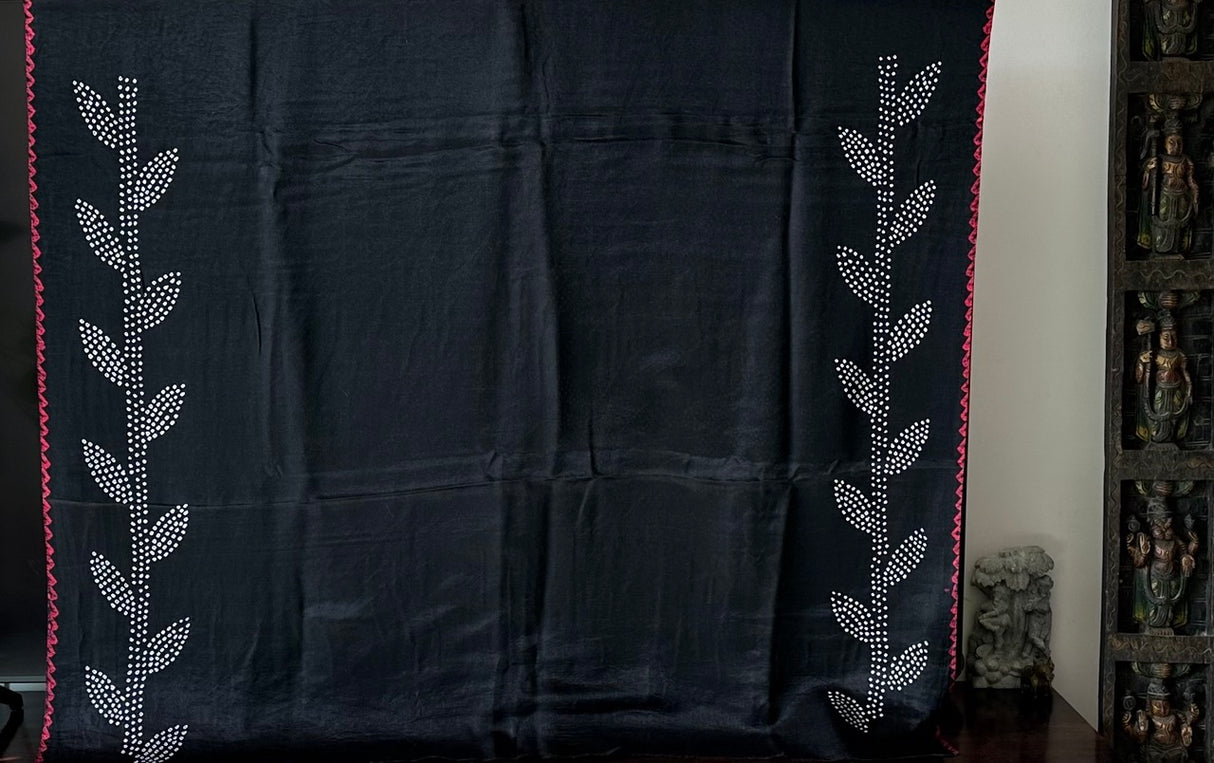 Black Floral Pure Gajji Silk Bandhani Saree