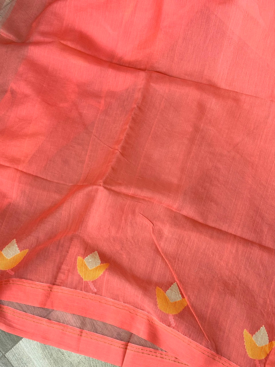 Peach - Handloom Organza Saree with Jamdani weaving