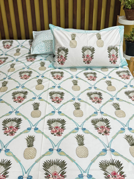 Indian Jaipuri block print cotton bedsheet in flat and fitted styles