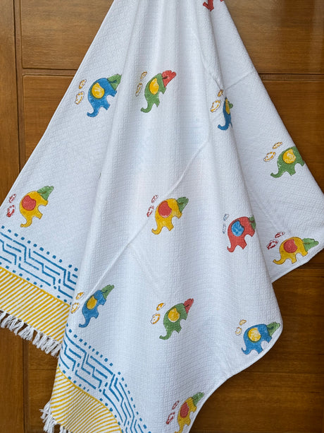 Handblock Printed Elephant Cotton Towel – Soft & Lightweight, Birthday Favor