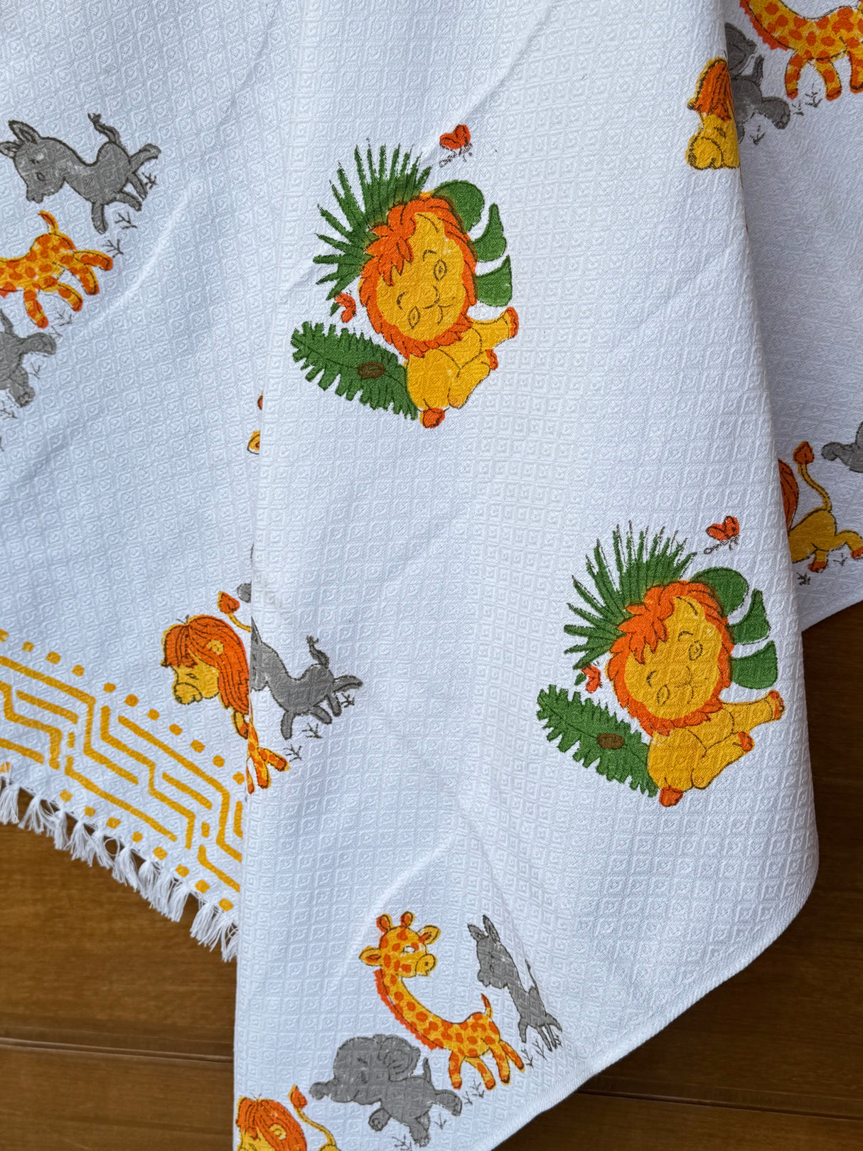 Jaipur Handblock Lion & Safari Animal Cotton Towel – Quick-Dry, Newborn Gifting