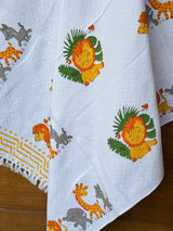 Jaipur Handblock Lion & Safari Animal Cotton Towel – Quick-Dry, Newborn Gifting