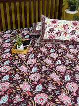 King size hand block printed cotton bedsheet in flat and fitted elastic styles