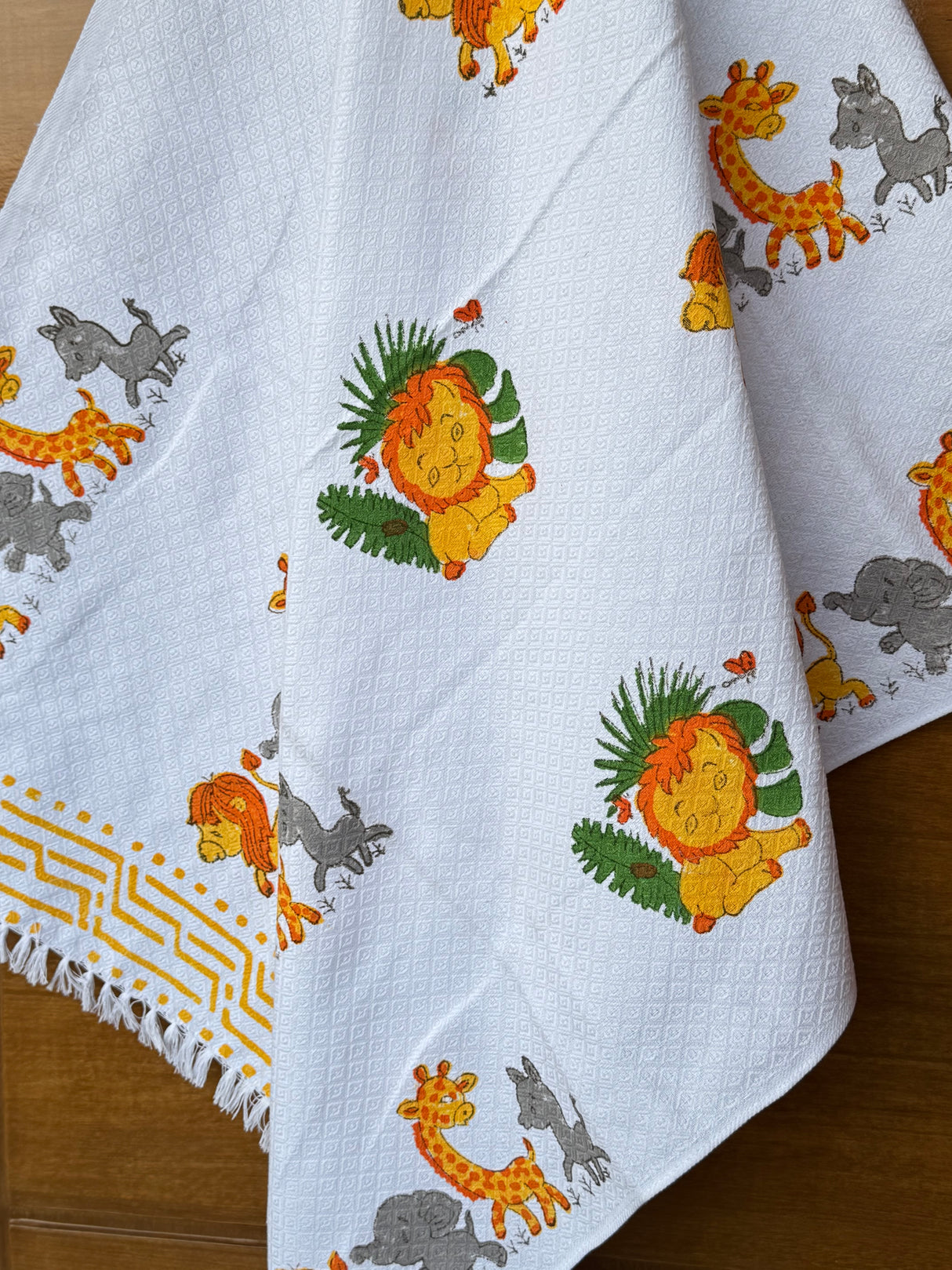 Soft Cotton Lion & Giraffe Towel – Handblock Printed, Perfect Newborn Gifting