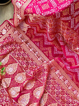 Magenta Pure Banarasi Gerogette Bandhani Saree