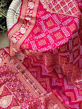 Magenta Pure Banarasi Gerogette Bandhani Saree