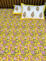 Percale cotton yellow and pink floral bedsheet