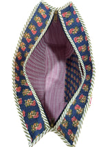 Classic Navy Blue Floral Block Print Handcrafted Tote Bag (with Zip Closure)