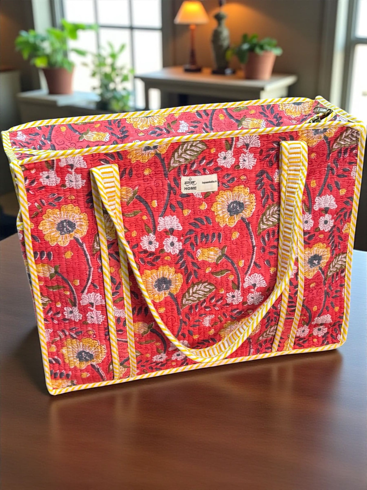 Stylish Red Floral Block Print | Handcrafted Tote Bag