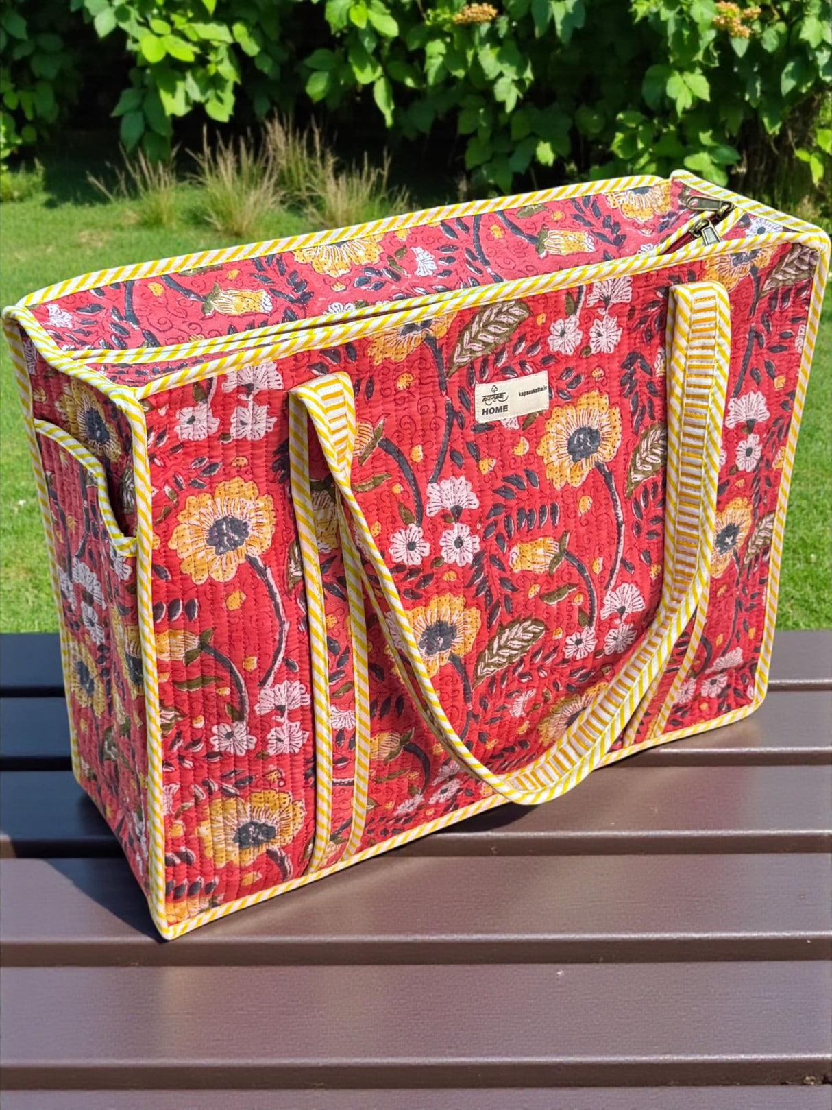 Stylish Red Floral Block Print | Handcrafted Tote Bag