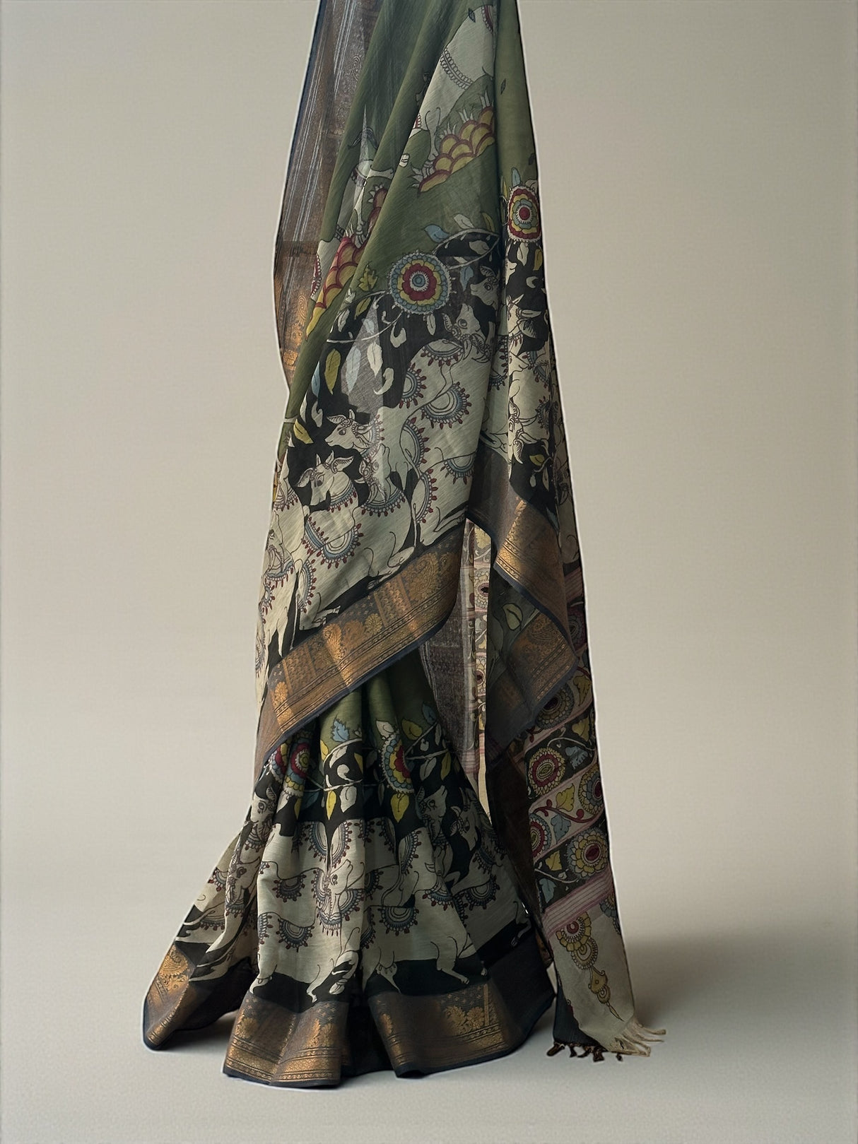 Folk Art Detailing Kalamkari Chettinad Cotton Saree