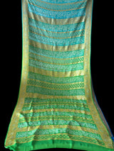 Neeli Rang Bandhani Banarasi Pure Georgette Saree