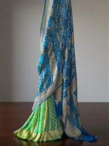 Neeli Rang Bandhani Banarasi Pure Georgette Saree