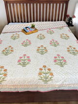 Floral HandBlock Printed Mulmul Reversible King Size Quilt