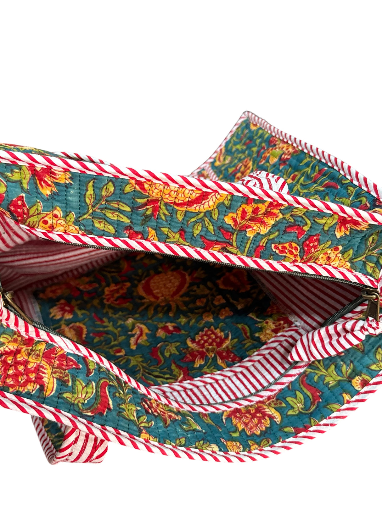 Warm Floral Cotton Print Handcrafted Tote Bag (with Zip Closure)