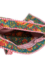 Warm Floral Cotton Print Handcrafted Tote Bag (with Zip Closure)
