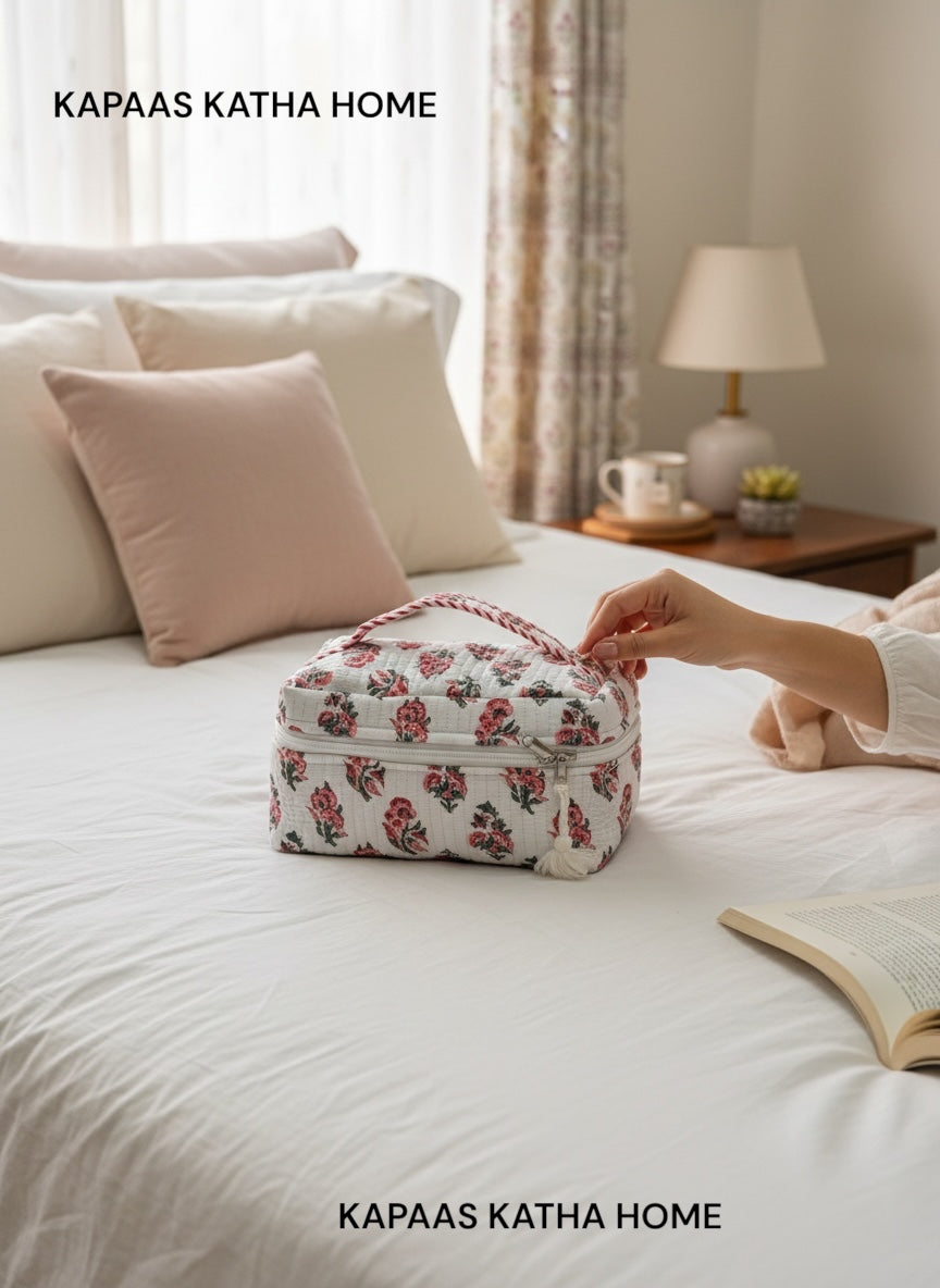 Minimal Red Floral Handcrafted Multipurpose Vanity bag