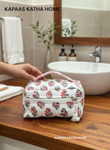 Minimal Red Floral Handcrafted Multipurpose Vanity bag
