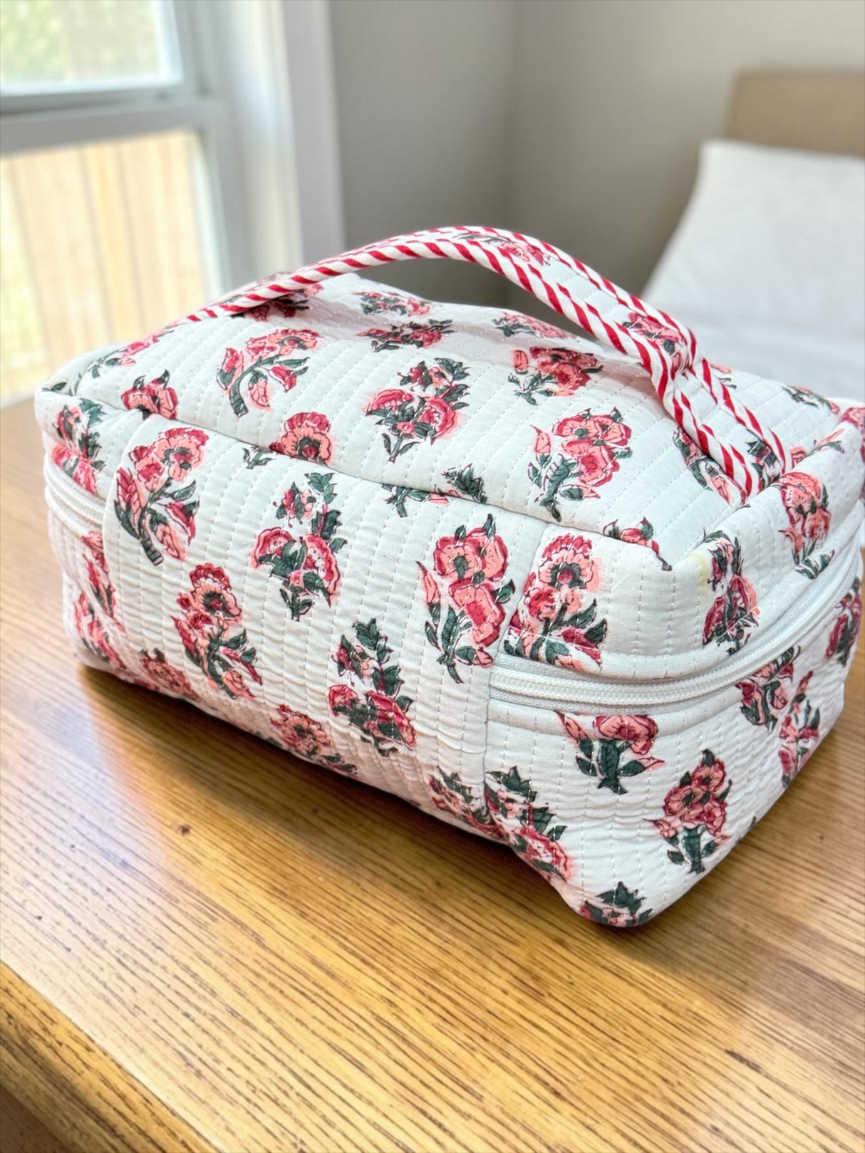 Minimal Red Floral Handcrafted Multipurpose Vanity bag