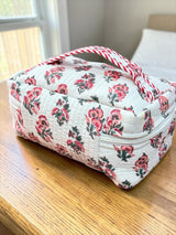 Minimal Red Floral Handcrafted Multipurpose Vanity bag