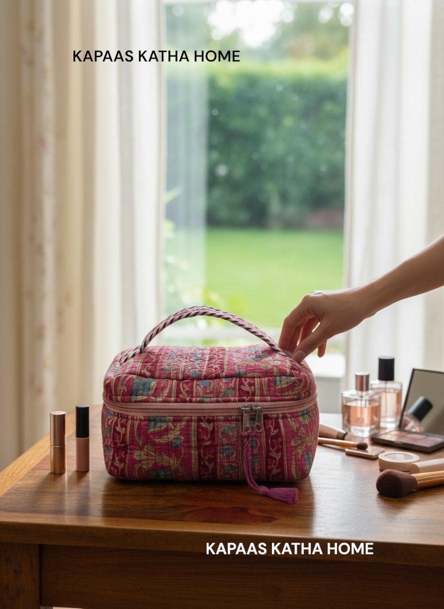 Modern Ethnic Handcrafted Travel Organizer Vanity Bag (with Zip Closure)
