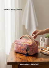 Everyday Use Cotton Handcrafted Multipurpose Toiletry Vanity Bag (with Zip Closure)