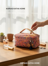 Everyday Use Cotton Handcrafted Multipurpose Toiletry Vanity Bag (with Zip Closure)