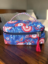 Vibrant Lightweight Floral Block Print Handcrafted Organizer Vanity Bag (with Zip Closure)