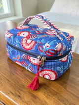 Vibrant Lightweight Floral Block Print Handcrafted Organizer Vanity Bag (with Zip Closure)