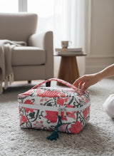Evergreen Floral Block Print Jaipur Handmade Vanity Bag (with Zip Closure)