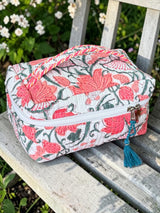 Evergreen Floral Block Print Jaipur Handmade Vanity Bag (with Zip Closure)
