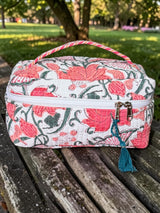 Evergreen Floral Block Print Jaipur Handmade Vanity Bag (with Zip Closure)