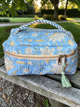 Elegant Spacious Floral Block Print Handcrafted  Vanity Bag (with Zip Closure)