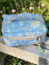 Elegant Spacious Floral Block Print Handcrafted  Vanity Bag (with Zip Closure)
