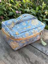 Elegant Spacious Floral Block Print Handcrafted  Vanity Bag (with Zip Closure)