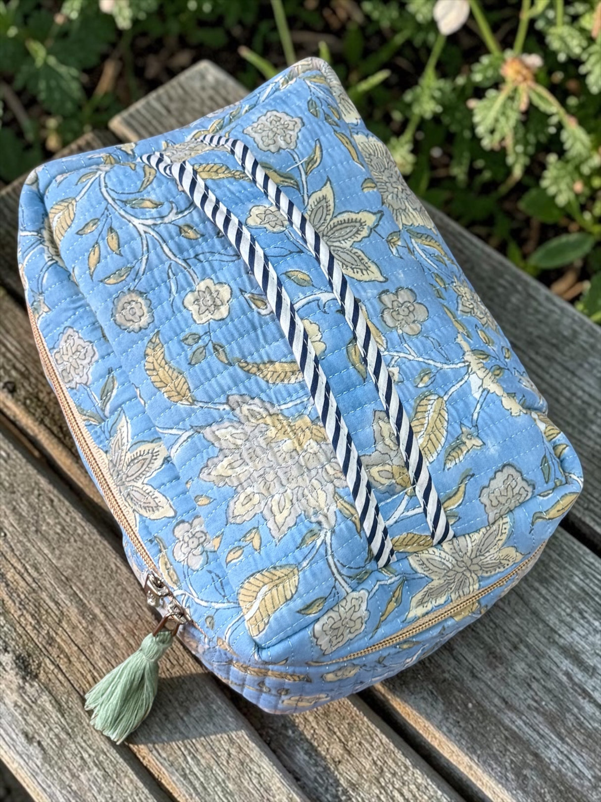 Elegant Spacious Floral Block Print Handcrafted  Vanity Bag (with Zip Closure)
