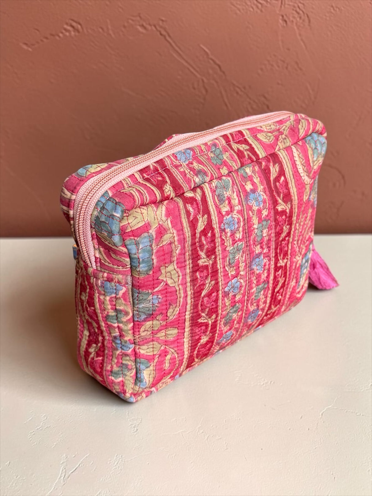 Modern Ethnic Handcrafted Quilted Utility Pouch (with Zip Closure)