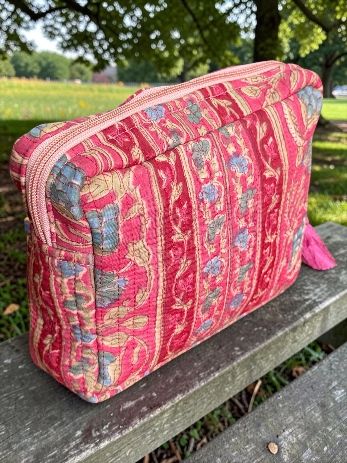 Modern Ethnic Handcrafted Quilted Utility Pouch (with Zip Closure)
