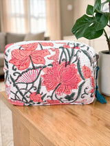 Evergreen Floral Block Print Handcrafted Multipurpose Travel Pouch (with Zip Closure)