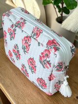 Minimal Red Floral Cotton Quilted Utility Pouch
