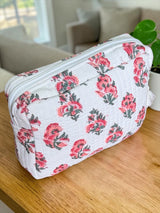 Minimal Red Floral Cotton Quilted Utility Pouch