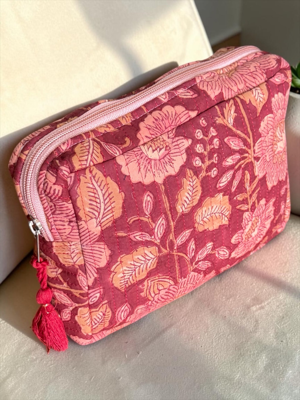 Artisan Petal Block Print Handcrafted Multipurpose Organizer Pouch (with Zip Closure)