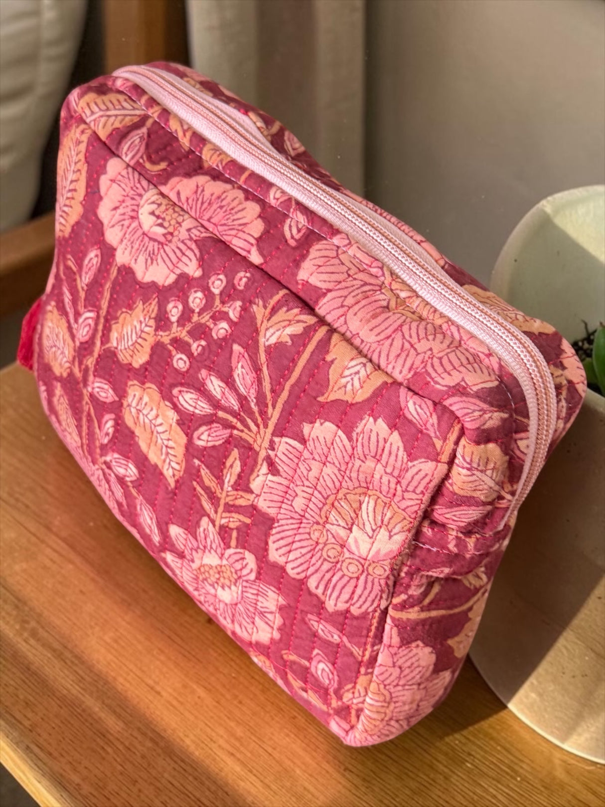 Artisan Petal Block Print Handcrafted Multipurpose Organizer Pouch (with Zip Closure)