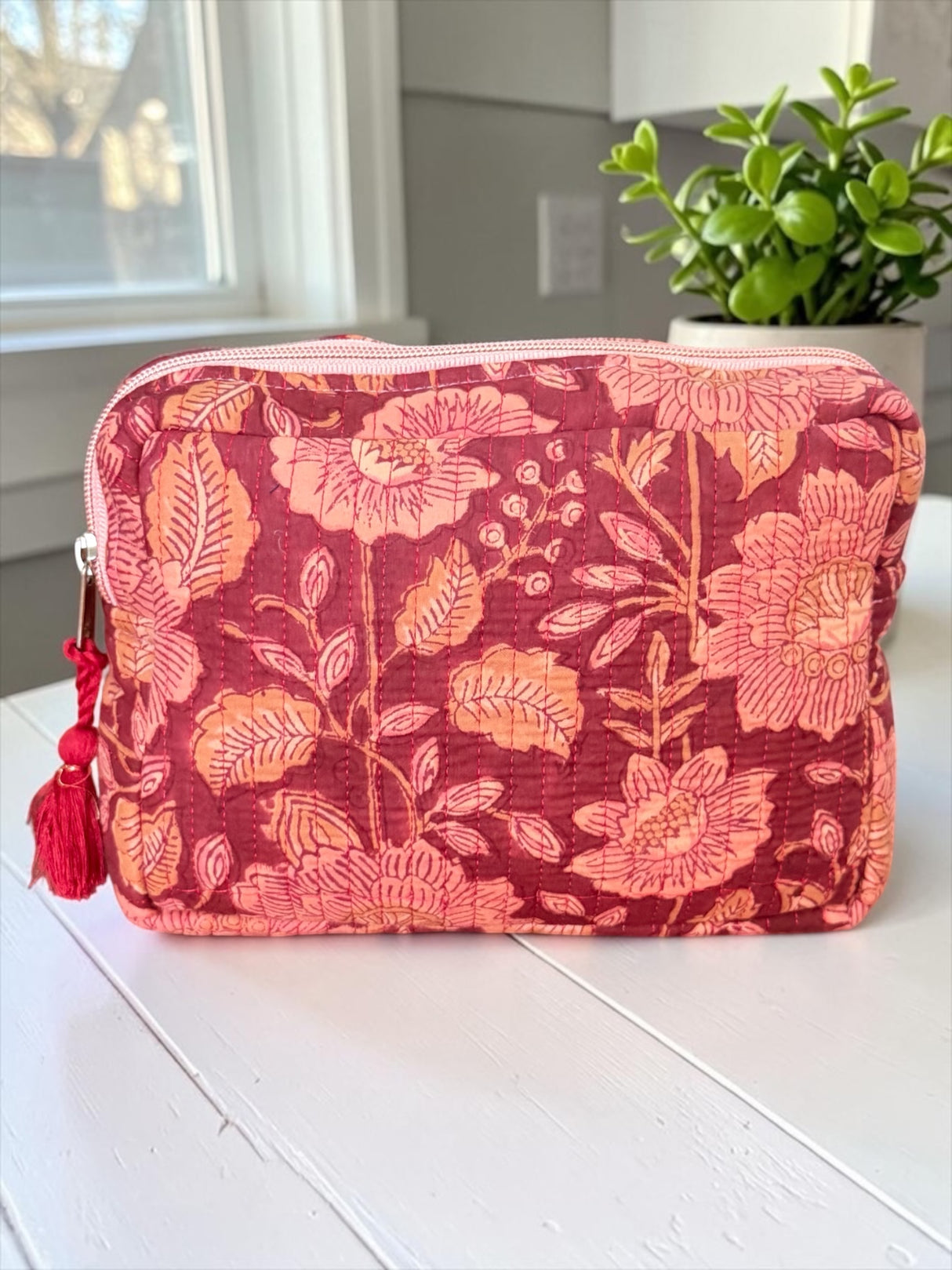 Artisan Petal Block Print Handcrafted Multipurpose Organizer Pouch (with Zip Closure)