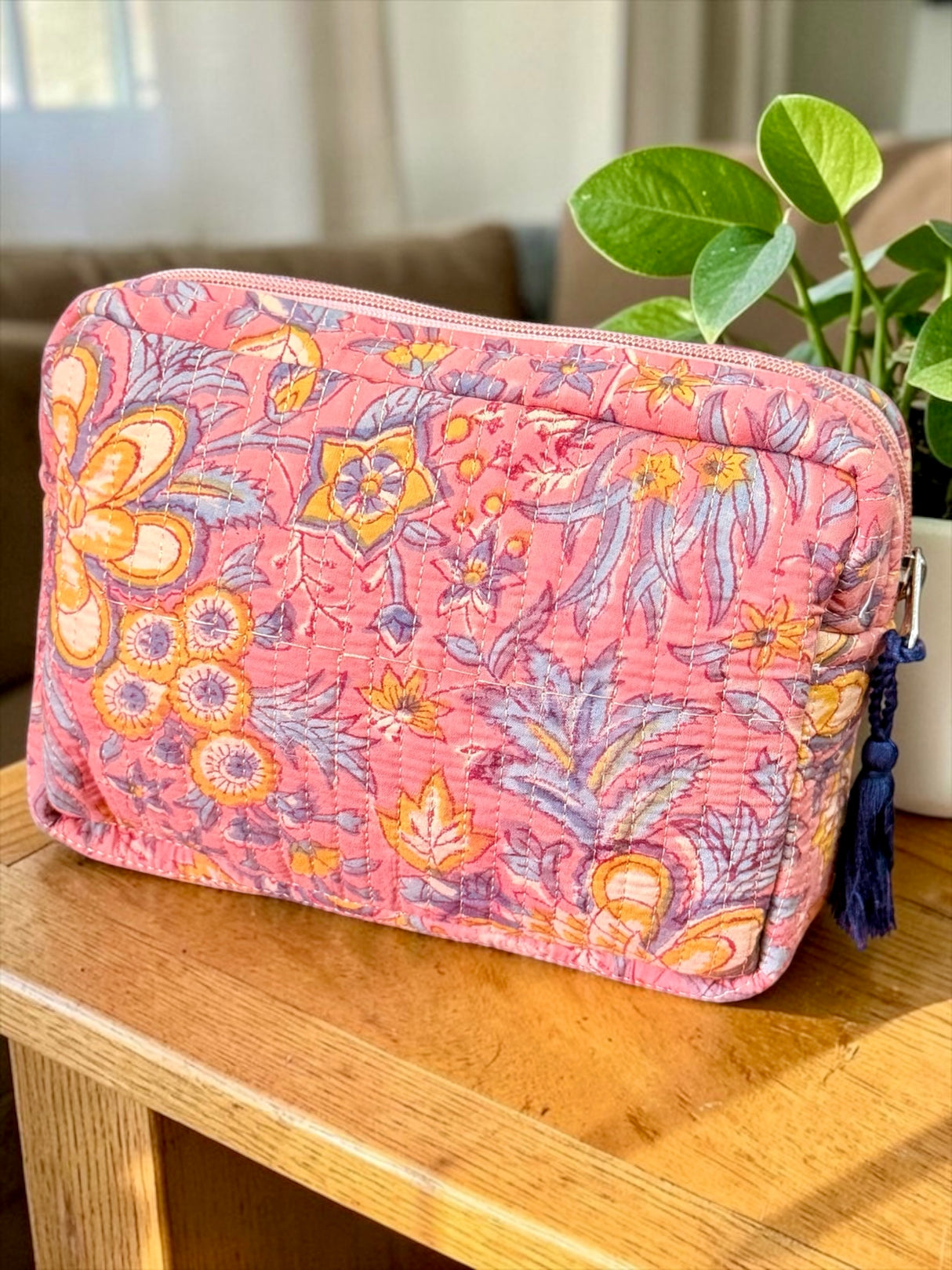 Everyday Use Cotton Handcrafted Travel Pouch (with Zip Closure)