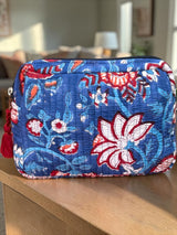 Vibrant Lightweight Floral Block Print Handcrafted Quilted Pouch (with Zip Closure)